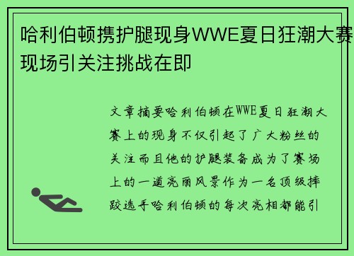 哈利伯顿携护腿现身WWE夏日狂潮大赛现场引关注挑战在即